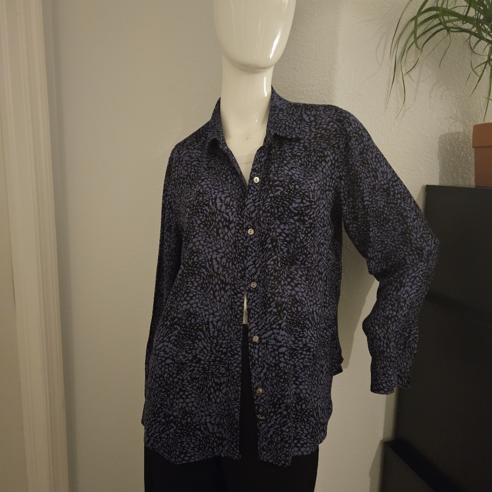Rails Women's Long Sleeve Collared Button Up Shirt Size M Rayon Purlpe/ Black
